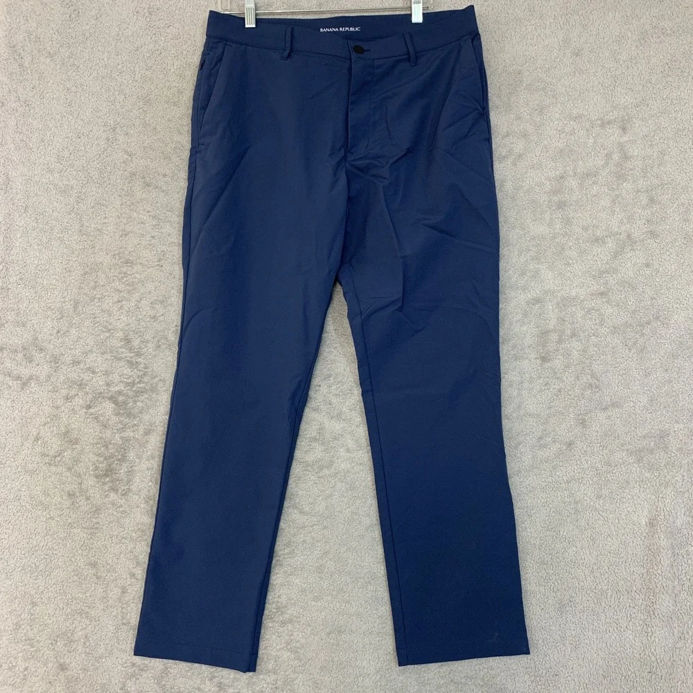 NWOT Banana Republic Flat Front Tech Pants Men's 34x30 Blue Polyester